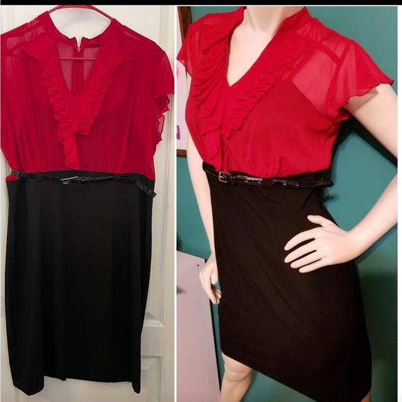 ALYX BELTED DRESS. LIKE NEW! WORN ONCE. SHEATH DRESS WITH RUFFLE ACCENTS. - Picture 2 of 15